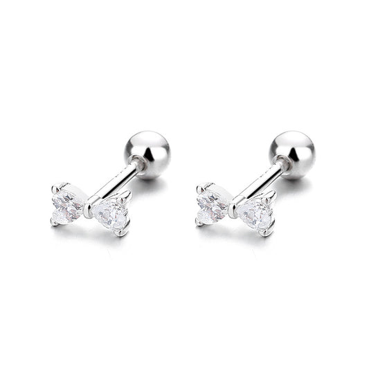 925 Sterling Silver Zircon Screw Back Stud Earrings
