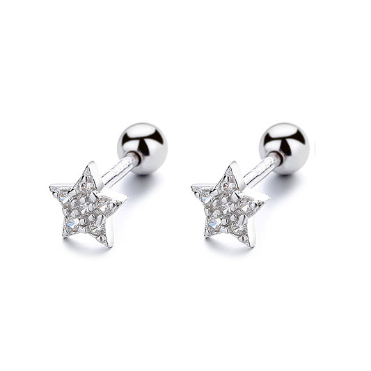 925 Sterling Silver Star Screw Back Stud Earrings