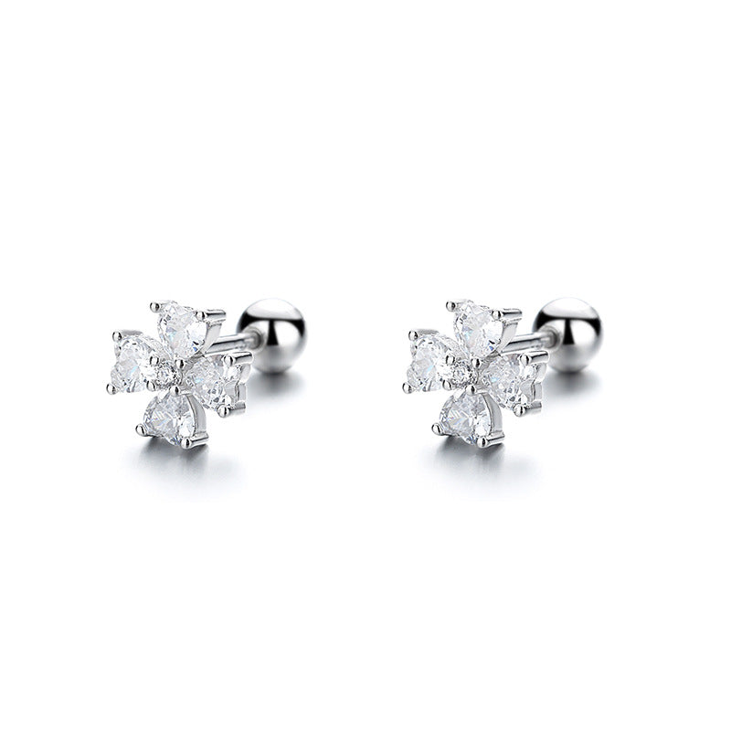 925 Sterling Silver Zircon Screw Back Stud Earrings