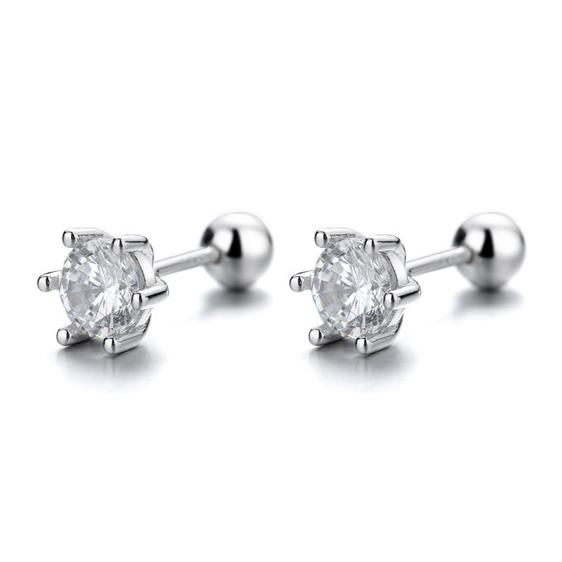925 Sterling Silver Zircon eart Screwed Earrings
