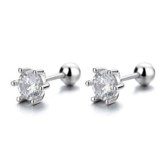 925 Sterling Silver Zircon eart Screwed Earrings