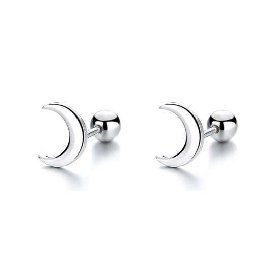925 Sterling Silver Moon Screwed Earrings