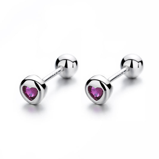 925 Sterling Silver Heart Screw Back Stud Earrings