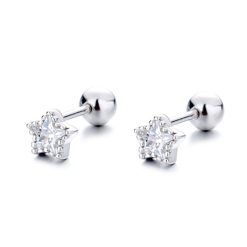 925 Sterling Silver Star Screwed Earrings