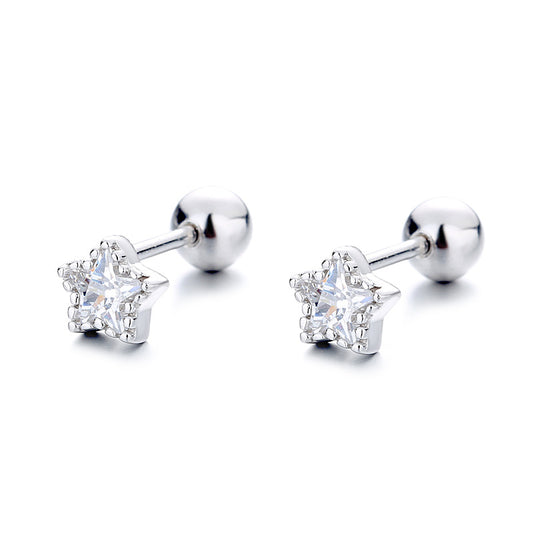 925 Sterling Silver Star Screwed Earrings