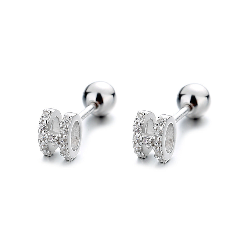 925 Sterling Silver H Screwed Earrings