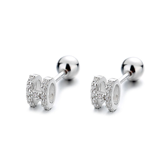 925 Sterling Silver H Screwed Earrings