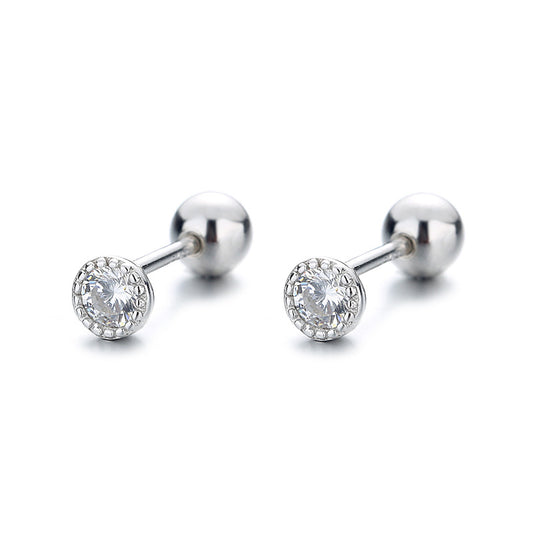 925 Sterling Silver Zircon Screw Back Stud Earrings