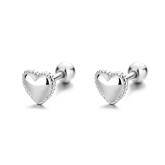 925 Sterling Silver Heart Screw Back Stud Earrings