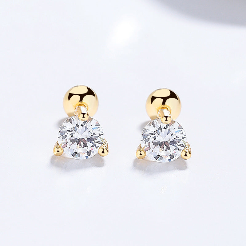 925 Sterling Silver Zircon Screw Back Stud Earrings