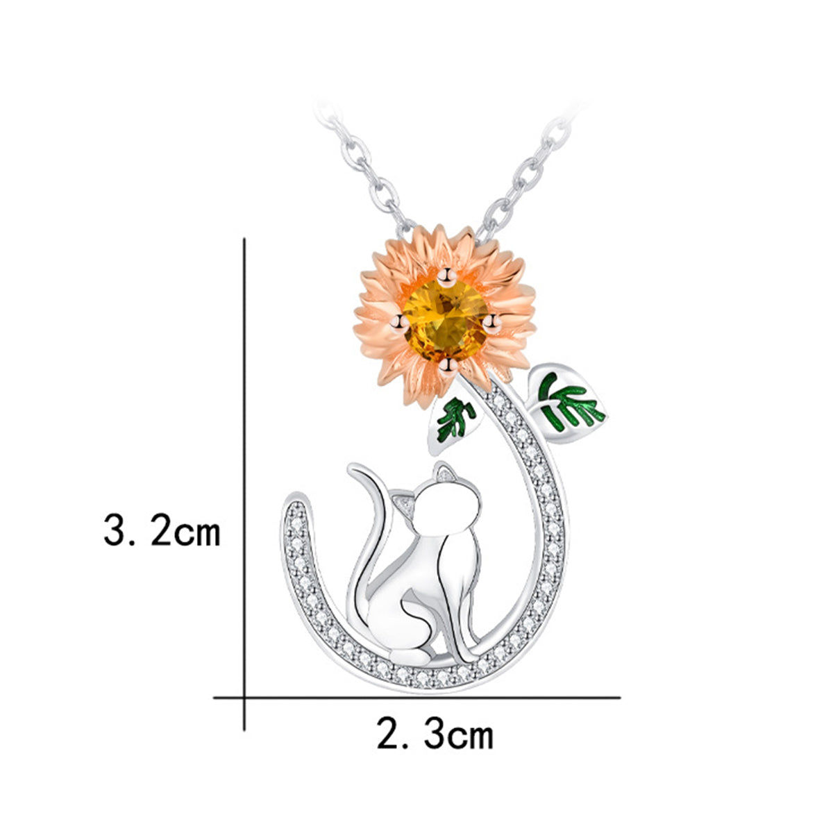 Copper With Silver Plated Flower Cat Pendant Necklace