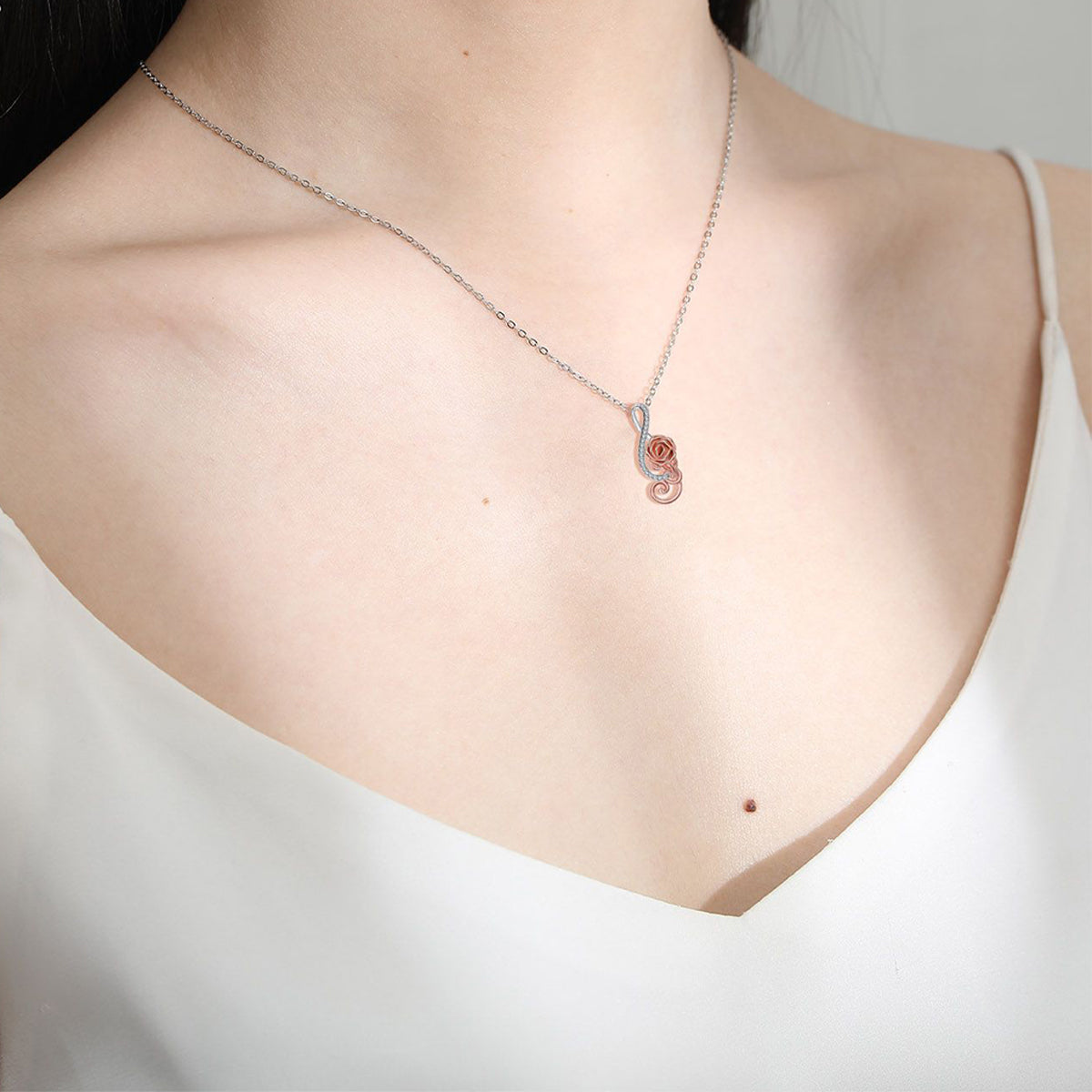 Copper With Silver/Rosegold Plated Rose Pendant Necklace