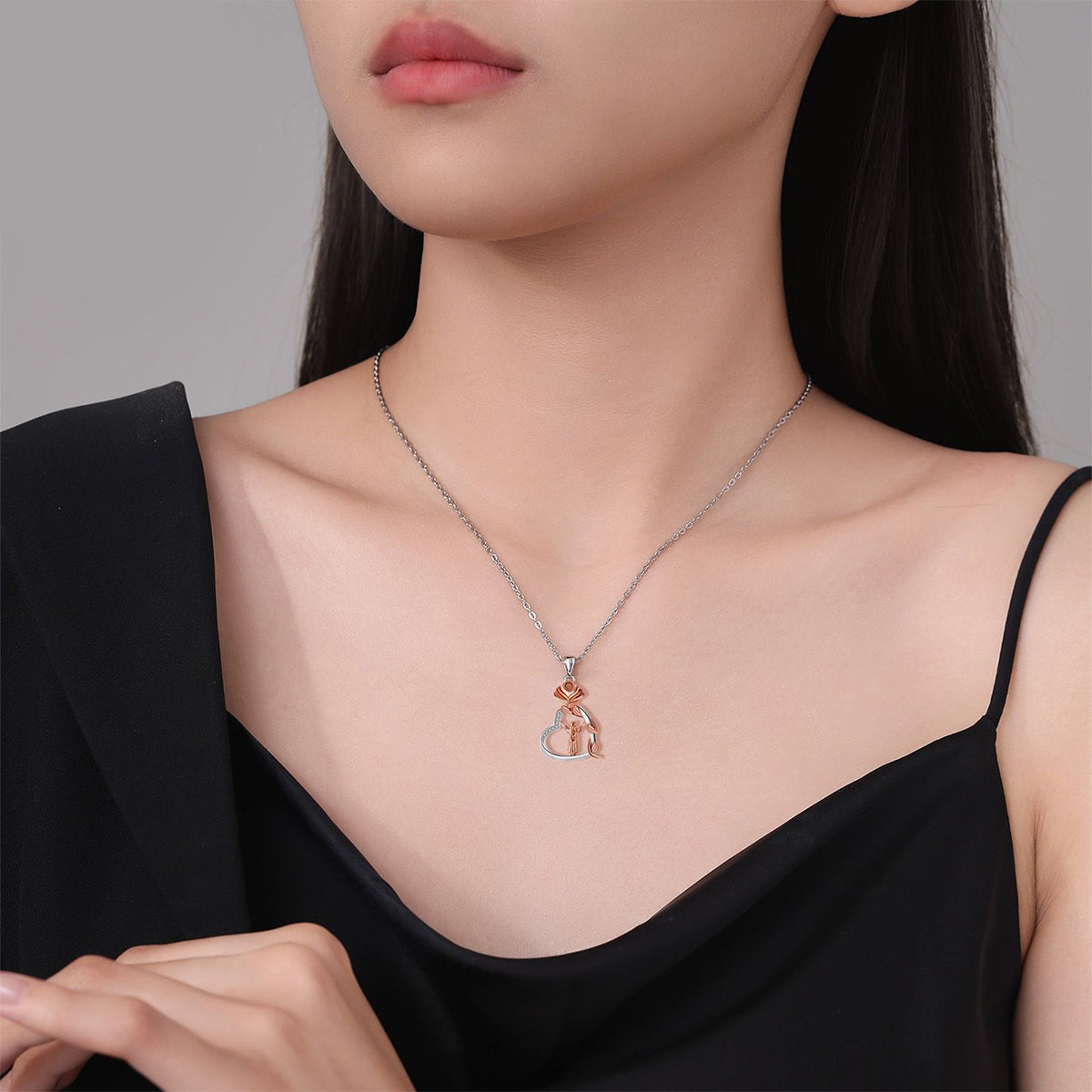 Copper With Silver/Rosegold Plated Heart Pendant Necklace
