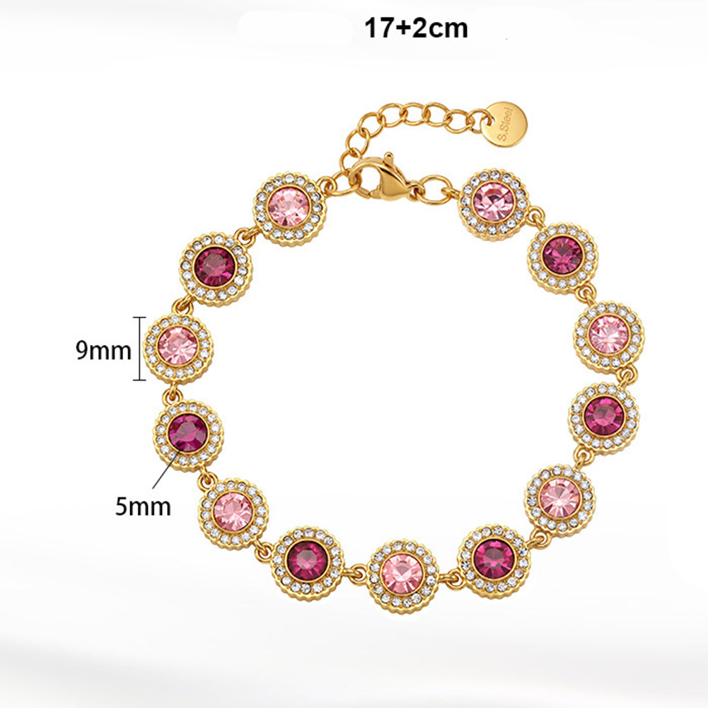 Stainless Steel Pink and Magenta Two-Tone Round CZ Halo Bracelet, Sunflower Halo Cubic Zirconia Bracelet