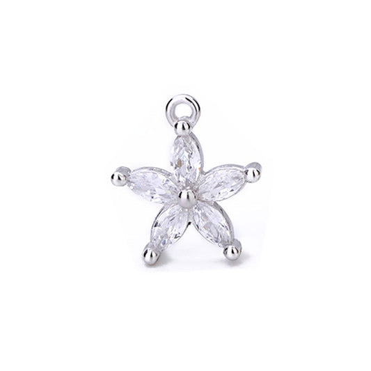 925 Sterling Silver Zircon Flower Charm For Jewelry DIY