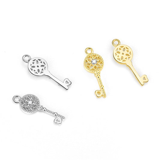 925 Sterling Silver Key Charm For Jewelry DIY