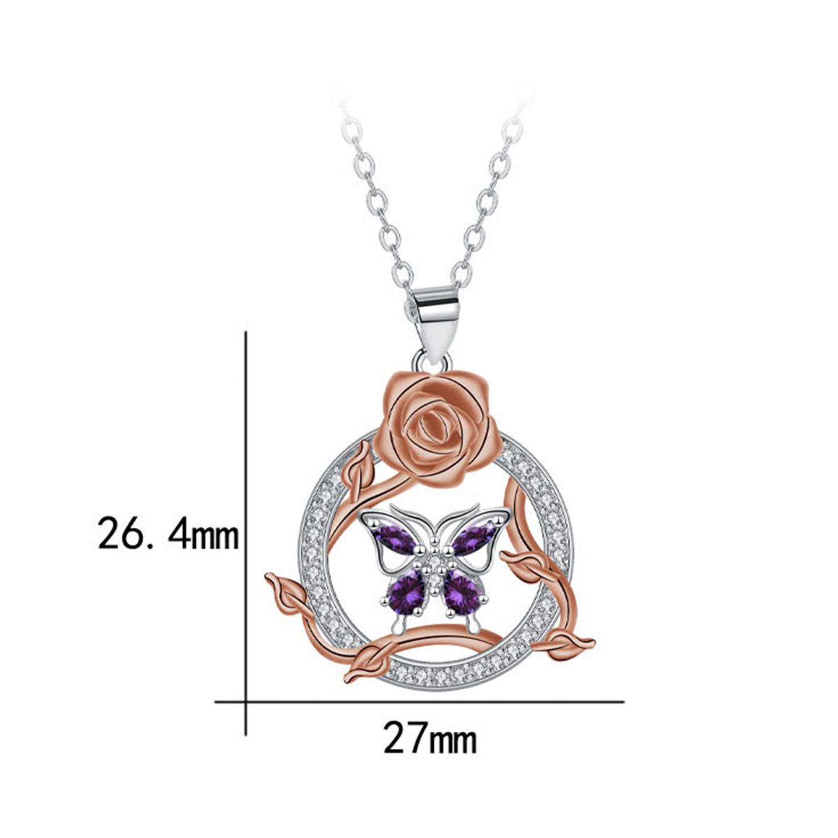 Copper With Silver/Rosegold Plated Rose Pendant Necklace