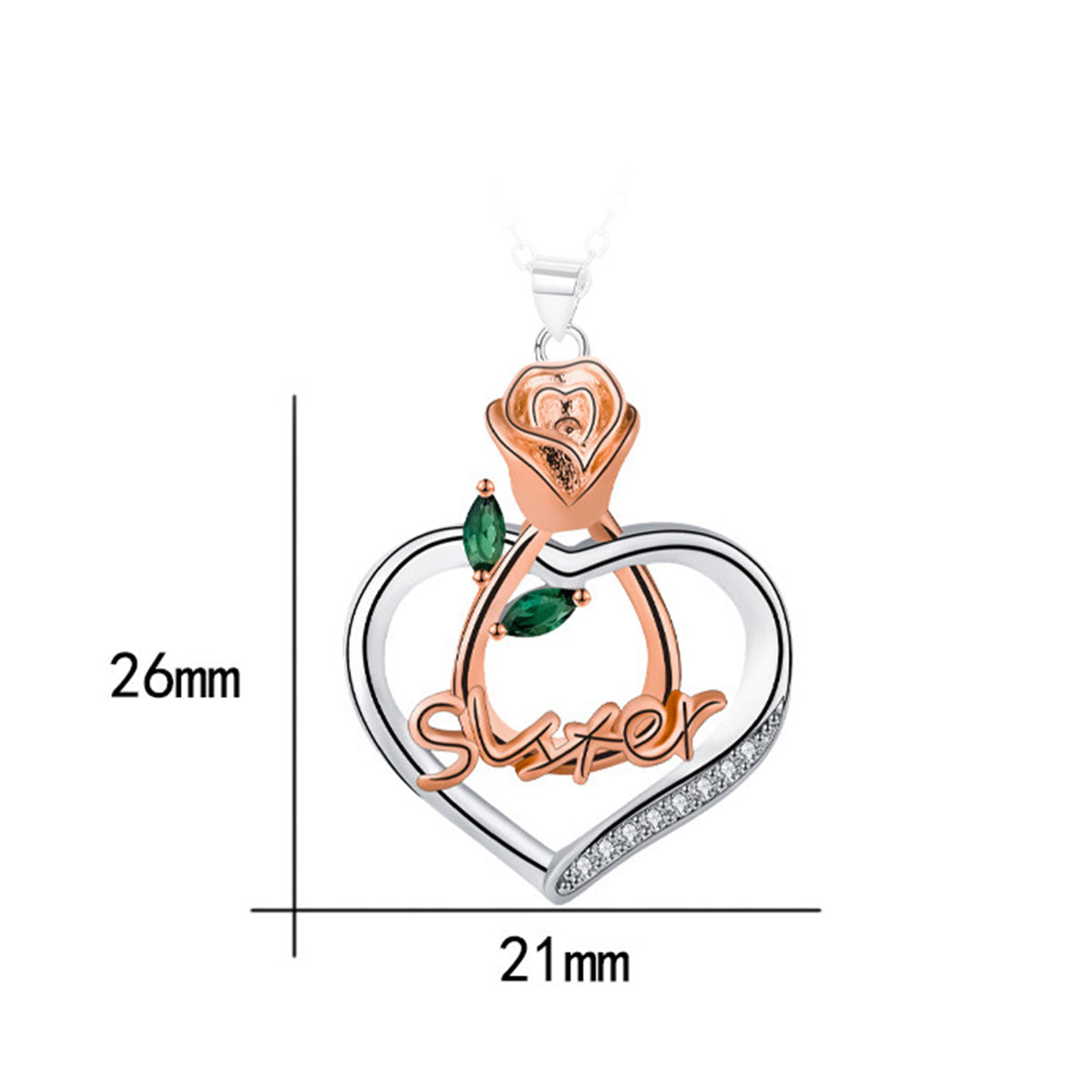 Copper With Silver/Rosgold Plated Sister Rose Heart Pendant Necklace