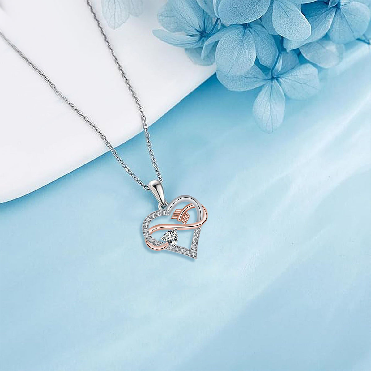 Copper With Silver/Rosegold Plated Heart Pendant Necklace
