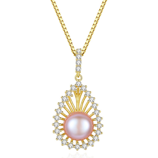 925 Sterling Silver Natural Pearl Drop Necklace Fashion Jewelry Gift for Women Girls