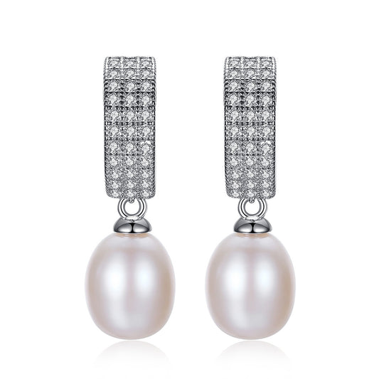 925 Sterling Silver Natural Pearl Drop Earrings Fashion Jewelry Gift for Women Girls