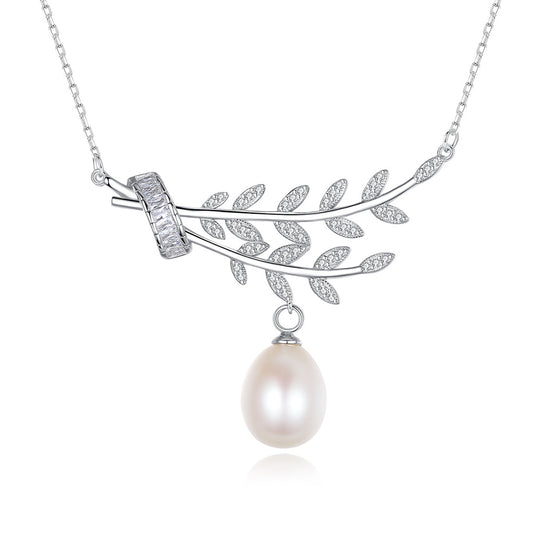 925 Sterling Silver Natural Pearl Drop Necklace Fashion Jewelry Gift for Women Girls