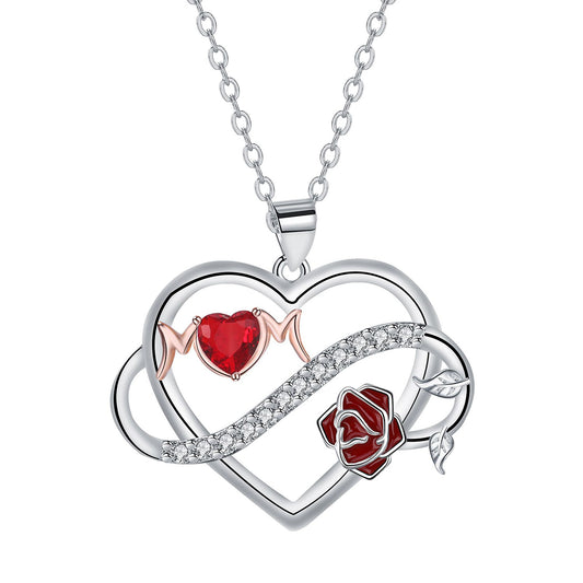 Copper With Silver/Rosegold Plated Heart Mom Pendant Necklace