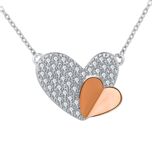 Copper With Silver/Rosgold Plated Heart Pendant Necklace