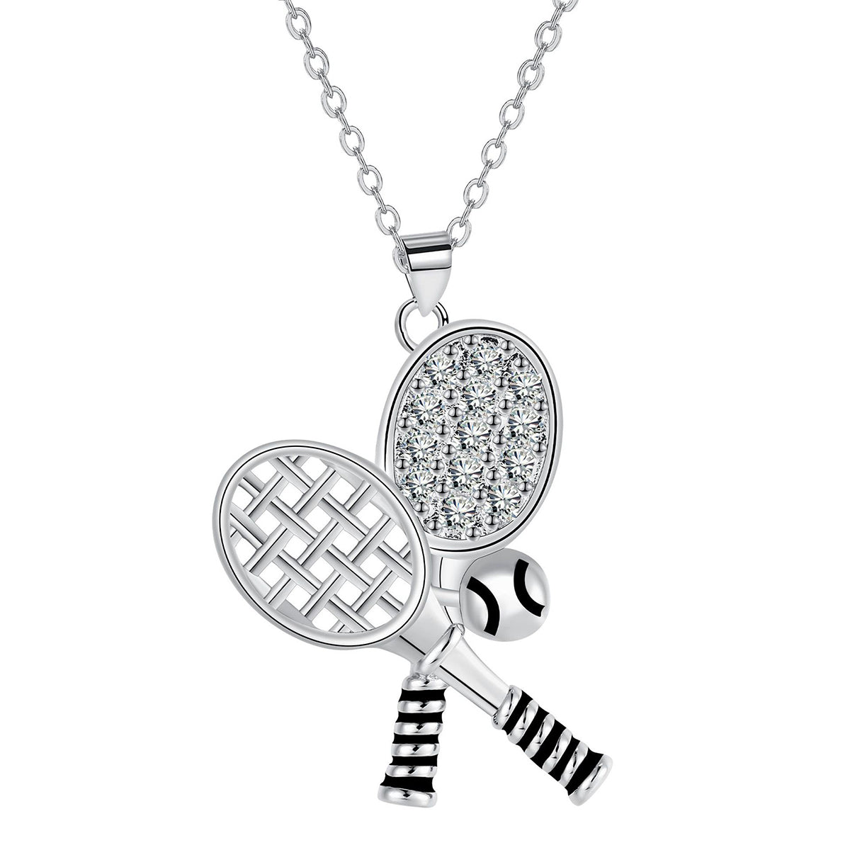Copper With Silver Plated Badminton rackets Pendant Necklace