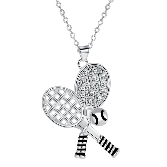 Copper With Silver Plated Badminton rackets Pendant Necklace
