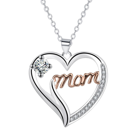 Copper With Silver/Rosegold Plated Heart Mom Pendant Necklace