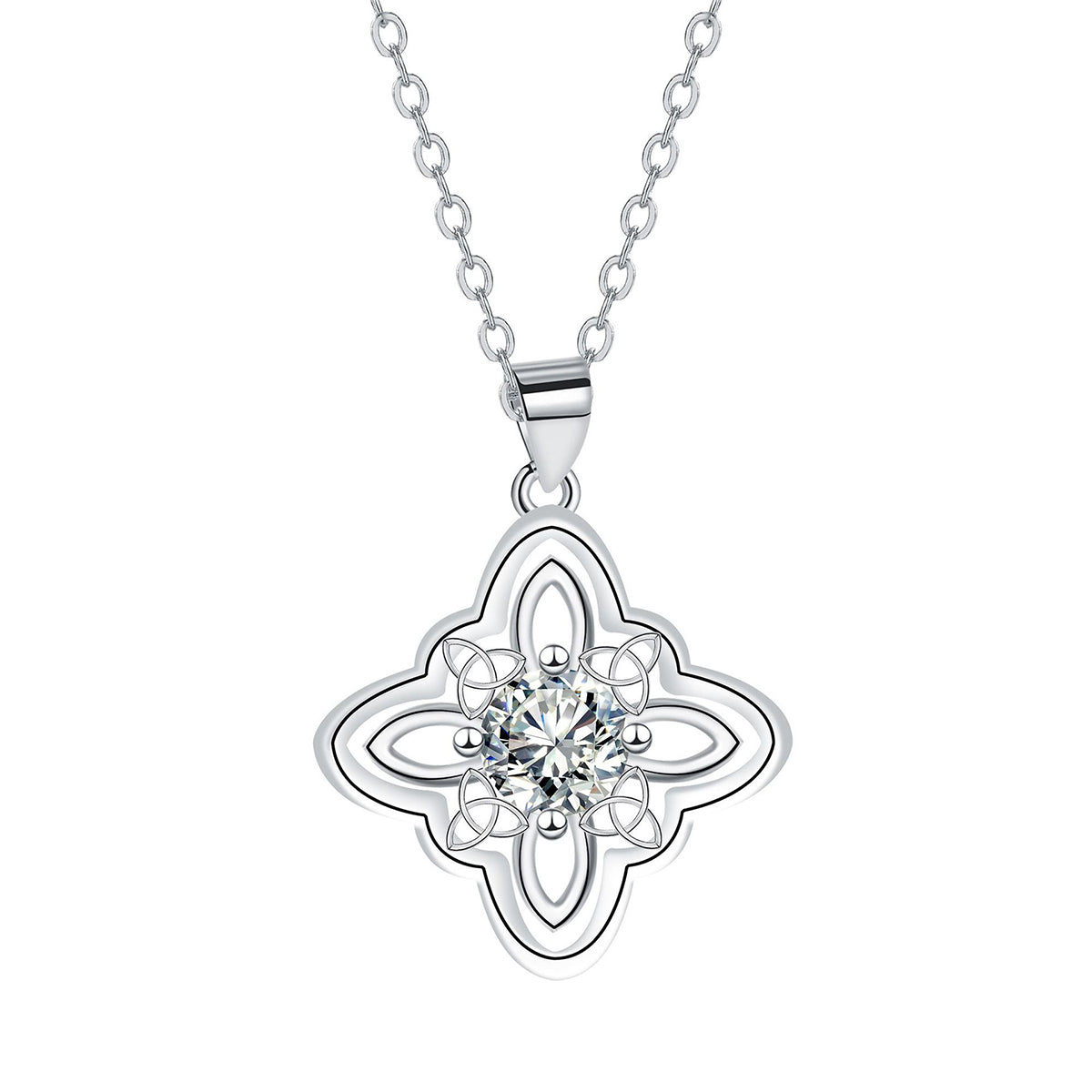 Copper With Silver Plated Lucky Flower Pendant Necklace