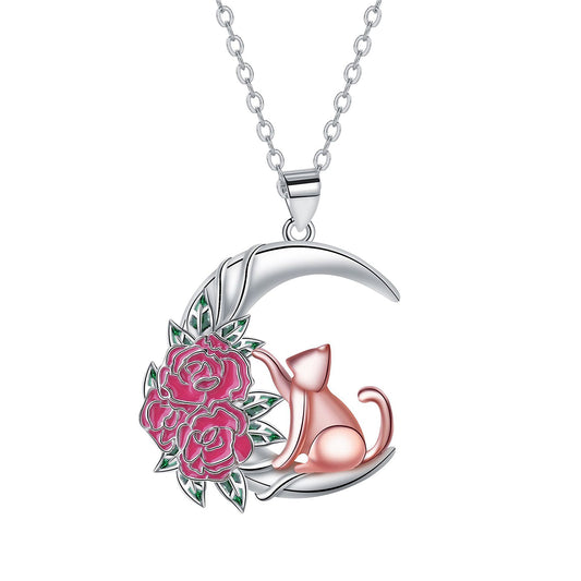 Copper With Silver/Rosegold Plated Moon Pendant Necklace