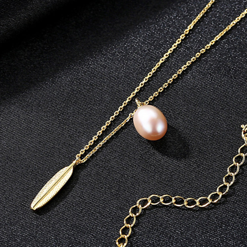 925 Sterling Silver Natural Pearl Drop Necklace Fashion Jewelry Gift for Women Girls