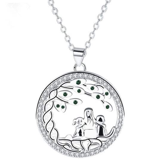 Copper With Silver Plated Round Tree Pendant Necklace