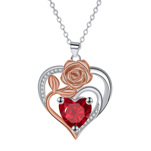 Copper With Silver/Rosegold Plated Heart Pendant Necklace