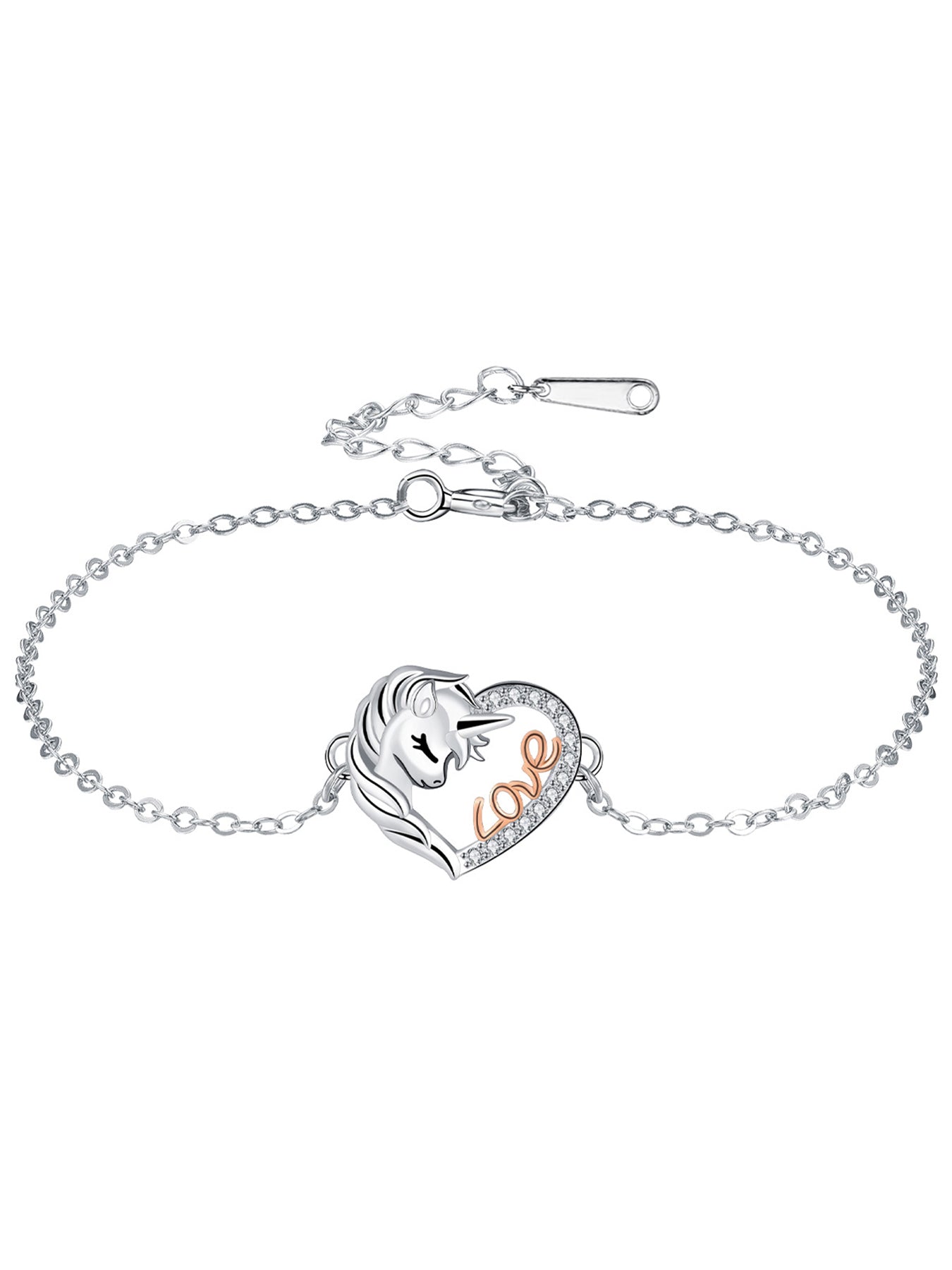 Cute Unicorn Design Heart Charm Bracelet, Fashionable Jewelry for Women & Girls, Trendy All-match & Exquisite Jewelry for Birthday Gift
