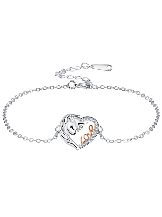 Cute Unicorn Design Heart Charm Bracelet, Fashionable Jewelry for Women & Girls, Trendy All-match & Exquisite Jewelry for Birthday Gift