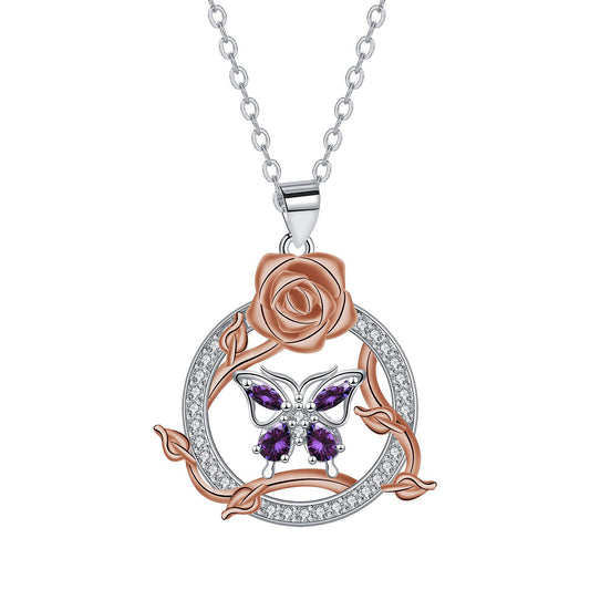 Copper With Silver/Rosegold Plated Rose Pendant Necklace