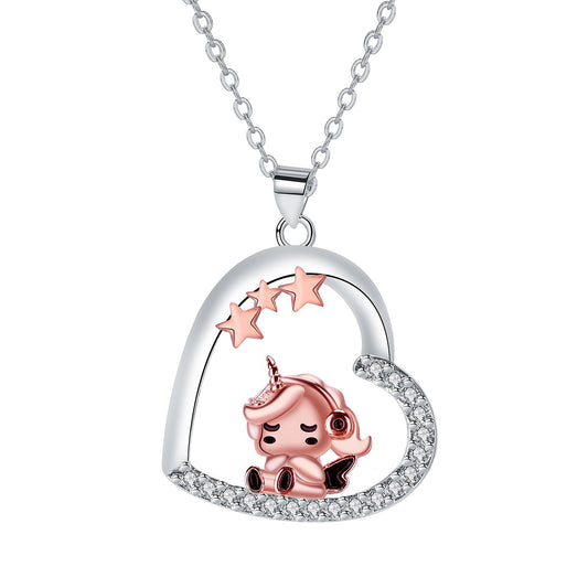 Copper With Silver/Rosegold Plated Heart Pendant Necklace