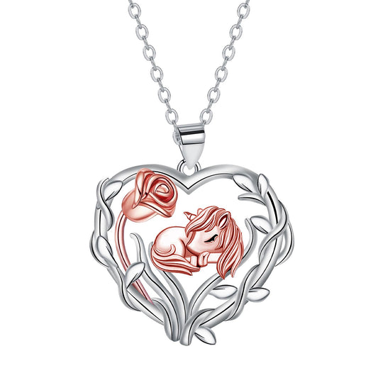 Collar con colgante de corazón de cobre bañado en plata y oro rosa