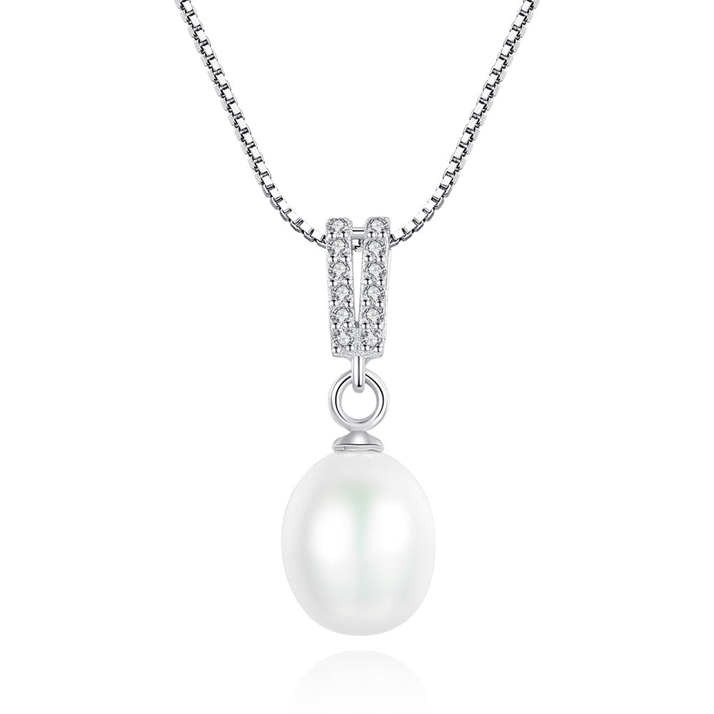 925 Sterling Silver Natural Pearl Drop Necklace Fashion Jewelry Gift for Women Girls