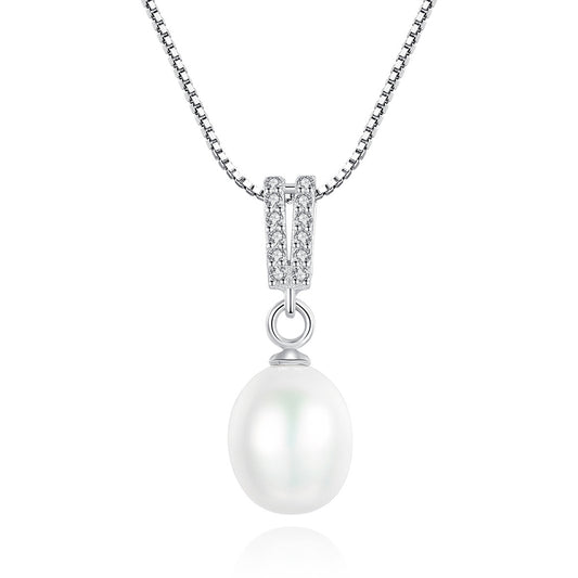925 Sterling Silver Natural Pearl Drop Necklace Fashion Jewelry Gift for Women Girls