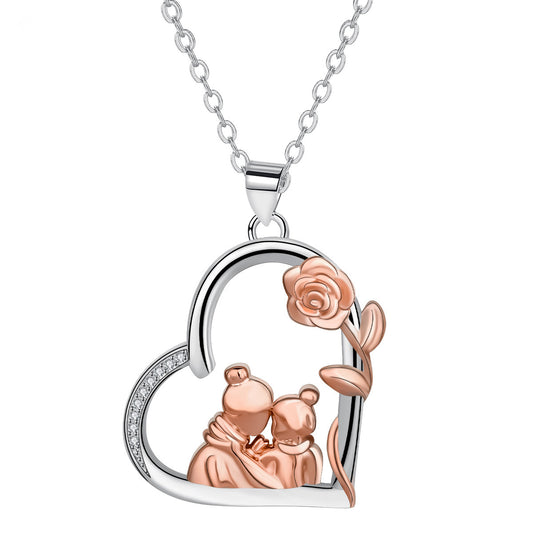 Copper With Silver/Rosegold Plated Rose Pendant Necklace for Women