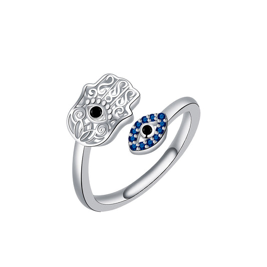 Copper With Silver Plated Evil Eye Fashion Ring