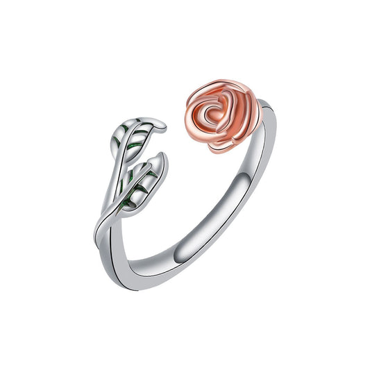 Copper With Silver/Rosegold Plated Rose Fashion Ring