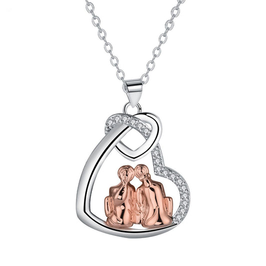 Copper With Silver/Rosegold Plated Heart Pendant Necklace for Women