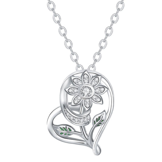 Copper With Silver Plated Heart Flower Pendant Necklace for Women