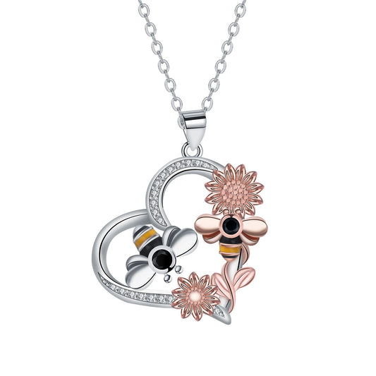 Copper With Silver/Rosegold Plated Heart Pendant Necklace