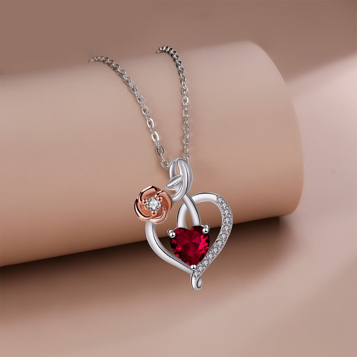 Copper With Silver/Rosegold Plated Heart Pendant Necklace